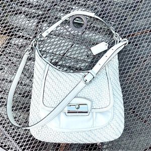 Coach Kristin Leather Convertible Hobo Shoulder Weaved Leather in white